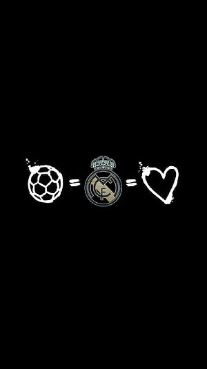 Real Madrid Club Crest with Soccer Ball and Heart Icon on Black Background HD phone wallpaper