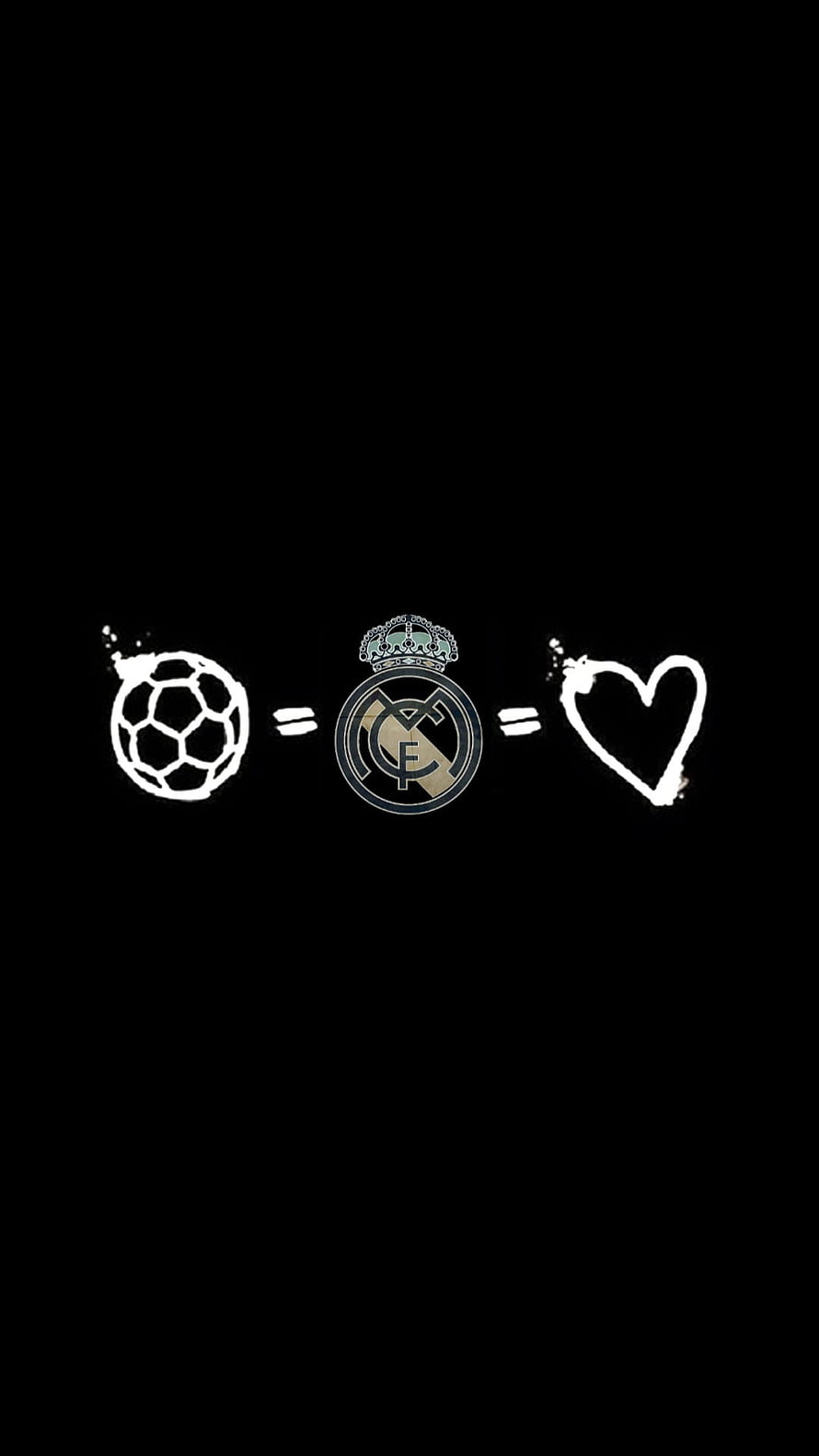 Real Madrid Club Crest with Soccer Ball and Heart Icon on Black Background HD phone wallpaper