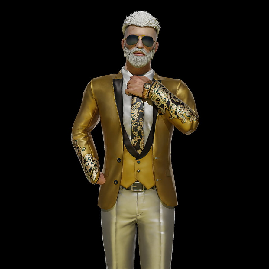 3D Render of a Distinguished Man in a Luxurious Gold Suit with Baroque Patterns and Sunglasses, Pubg mobile, sunglasses, collar, bgmi HD phone wallpaper