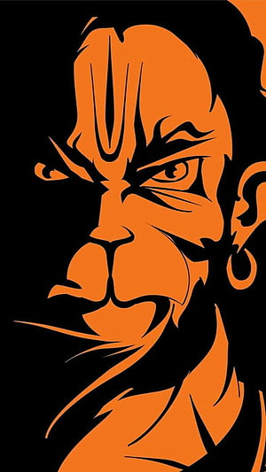 Orange and Black Stylized Portrait of Hanuman Hindu Deity, Angry Lord Hanuman Drawings - Novocom.top, Hanuman Art HD phone wallpaper
