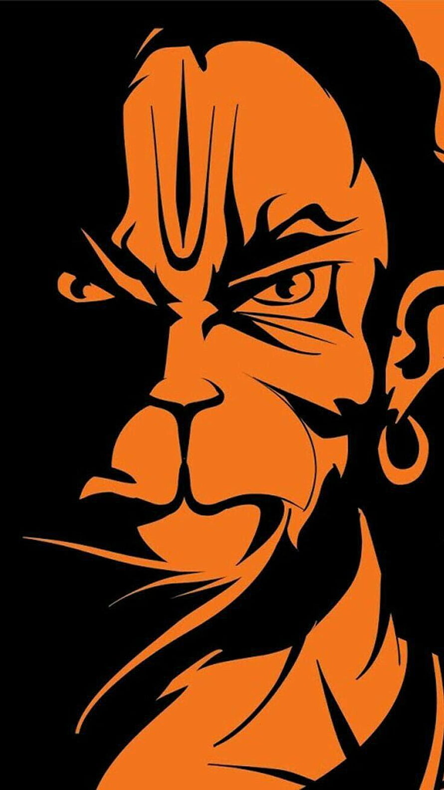 Orange and Black Stylized Portrait of Hanuman Hindu Deity, Angry Lord Hanuman Drawings - Novocom.top, Hanuman Art HD phone wallpaper