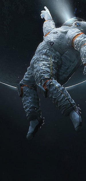 Astronaut Floating in Deep Space with Dramatic Lighting and Dark Cosmic Background HD phone wallpaper