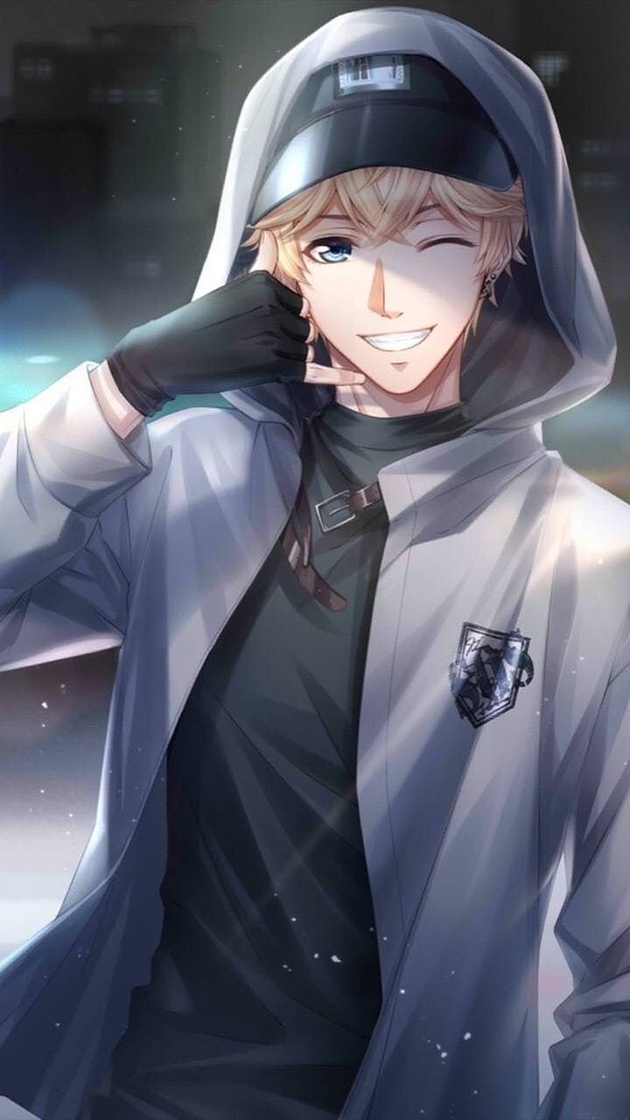 Anime Boy Winking in Hoodie and Cap HD phone wallpaper