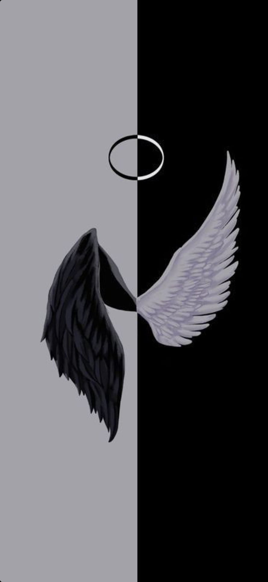 Black and White Angel Wings Duality Art with Halo HD phone wallpaper