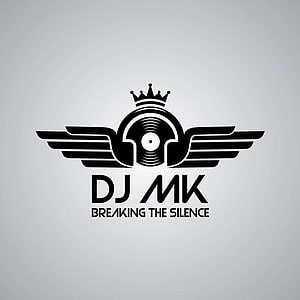 DJ MK Monogram Logo with Crown, Headphones, Vinyl Record, and Wings on Gray Background HD phone wallpaper