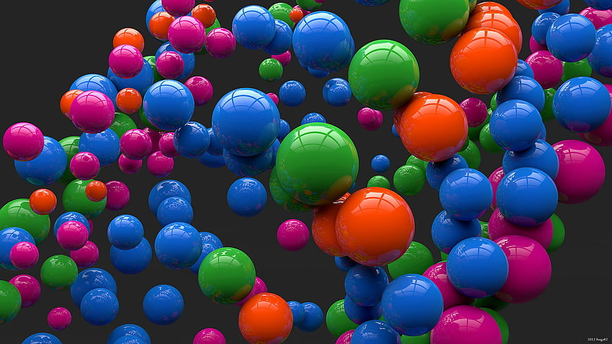 Vibrant 3D Render of Glossy Multicolored Spheres Floating in Dark Space HD wallpaper