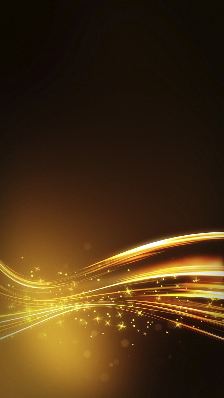 Elegant Golden Light Trails and Sparkling Particles on Dark Background HD phone wallpaper