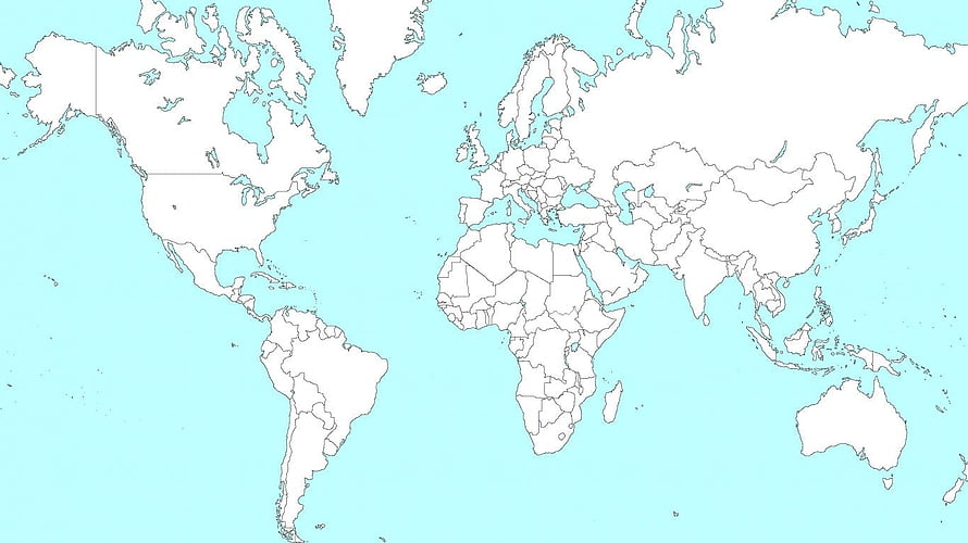 Blank Political World Map With Country Borders And Light Blue Ocean Background HD wallpaper
