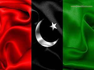 Waving Silk Flag of Algeria with Red Black and Green Stripes and Crescent Star HD wallpaper