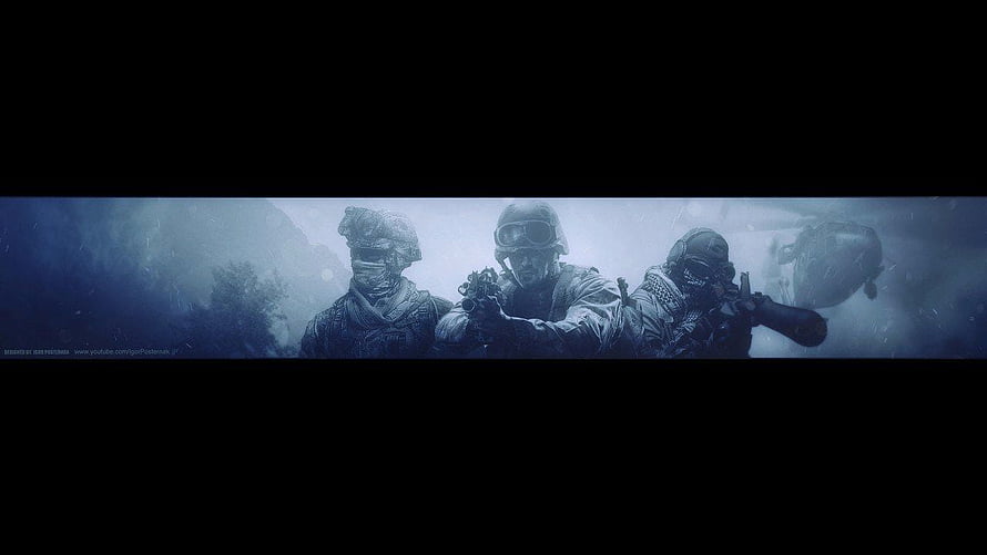 Three soldiers in tactical gear advancing through a foggy battlefield with a helicopter in the background HD wallpaper