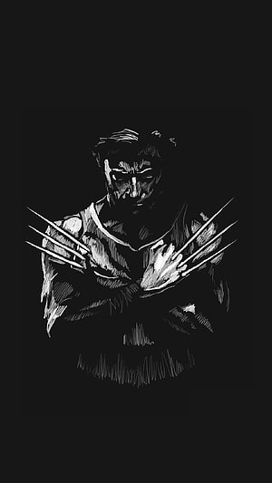 Wolverine Logan Minimalist Sketch with Claws Extended on Black Background HD phone wallpaper