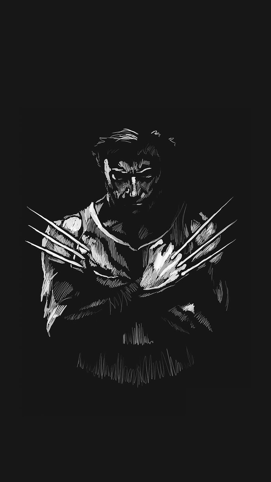 Wolverine Logan Minimalist Sketch with Claws Extended on Black Background HD phone wallpaper