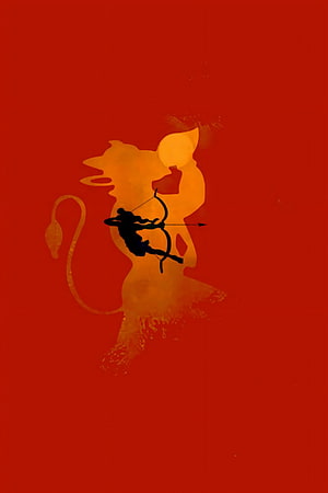 Silhouette of Cupid Aiming Bow and Arrow Inside a Large Mouse Shape on Red Background HD phone wallpaper
