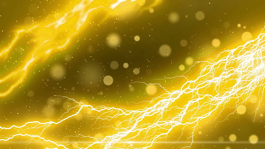 Golden Lightning Bolts and Electric Sparks on a Glowing Yellow Background HD wallpaper