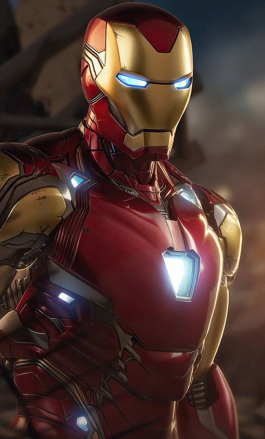 Iron Man Mark 85 Armor Close-Up With Glowing Arc Reactor And Blue Eyes, Iron Man, movies, Iron_man, ironman, Avengers, Marvel HD phone wallpaper