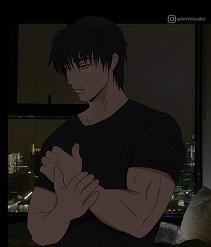 Anime Man With Black Hair And Green Eyes Looking Down In Dark Room, Toji Fushiguro, jjk HD phone wallpaper