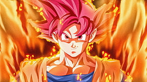 Goku Super Saiyan God Anime Portrait With Fiery Aura HD wallpaper