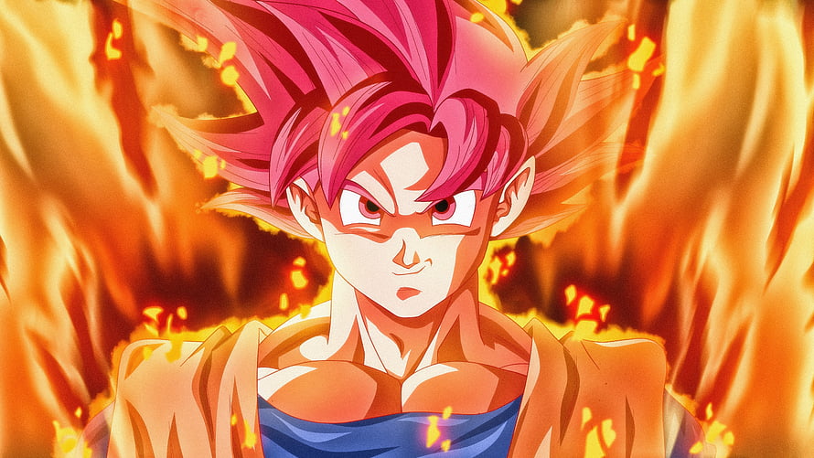 Goku Super Saiyan God Anime Portrait With Fiery Aura HD wallpaper