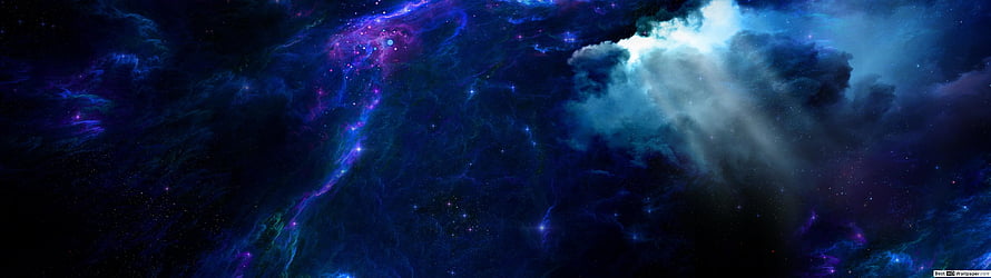 Vibrant Blue and Purple Space Nebula with Bright Starburst and Cosmic Dust Clouds HD wallpaper