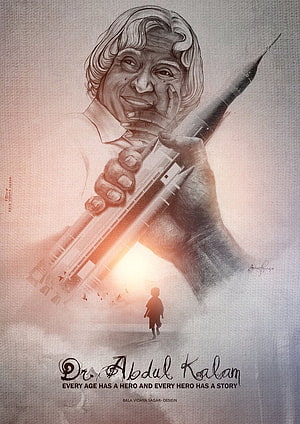 Dr. Abdul Kalam Holding Rocket Illustration With Child Silhouette HD phone wallpaper