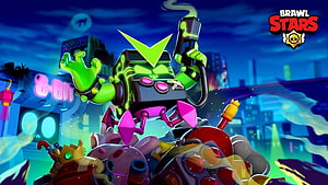 Brawl Stars Robot Brawler Action Artwork with Neon City Background HD wallpaper