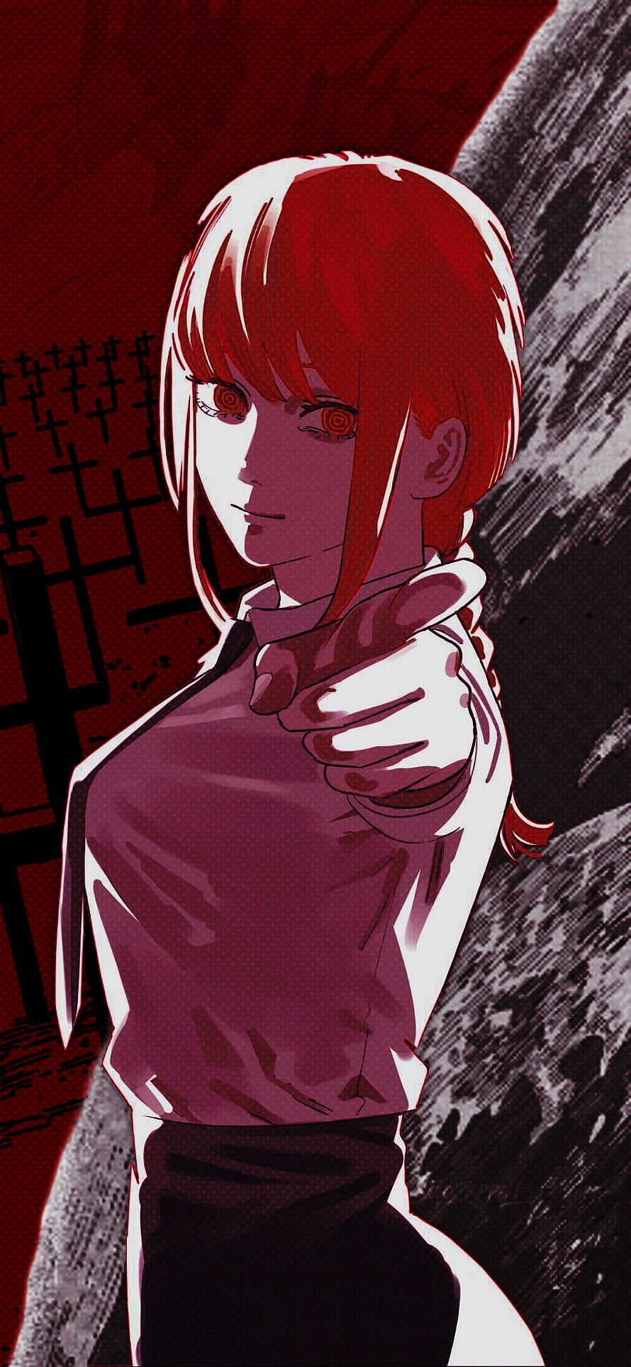 Makima from Chainsaw Man pointing forward in a dramatic red and black anime style illustration, Makima, chainsaw man, csm HD phone wallpaper