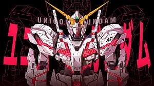 RX-0 Unicorn Gundam Frontal Portrait with Red and White Armor HD wallpaper