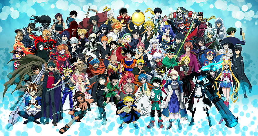 Massive Anime Character Group Portrait with Dragon Ball, Naruto, and Sailor Moon HD wallpaper