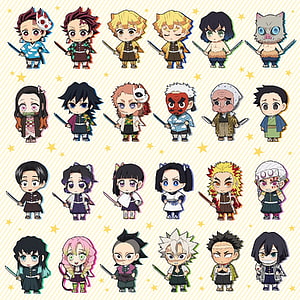 Demon Slayer Kimetsu no Yaiba Chibi Character Collection Wallpaper HD phone wallpaper