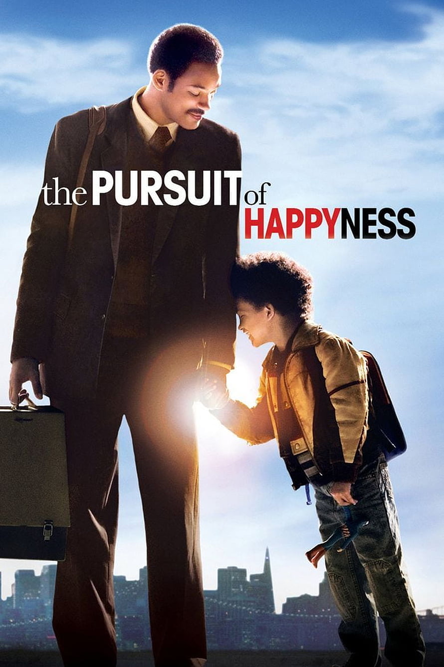The Pursuit of Happyness Movie Poster Featuring Father and Son Against City Skyline HD phone wallpaper