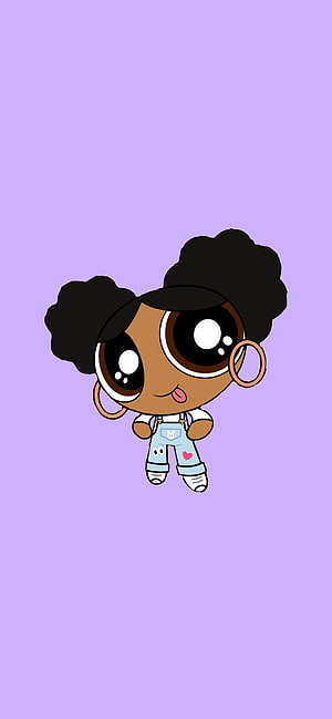 Cute Black Girl Cartoon Character in Overalls on Purple Background HD phone wallpaper