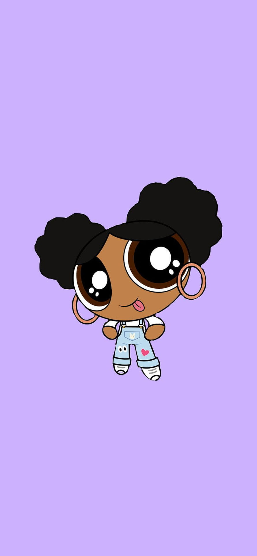 Cute Black Girl Cartoon Character in Overalls on Purple Background HD phone wallpaper