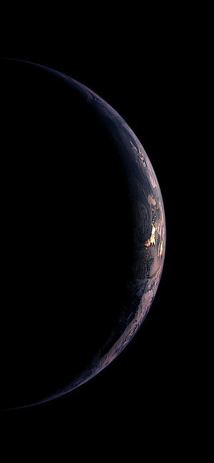 Dark Planet Horizon with City Lights at Twilight in Deep Space HD phone wallpaper