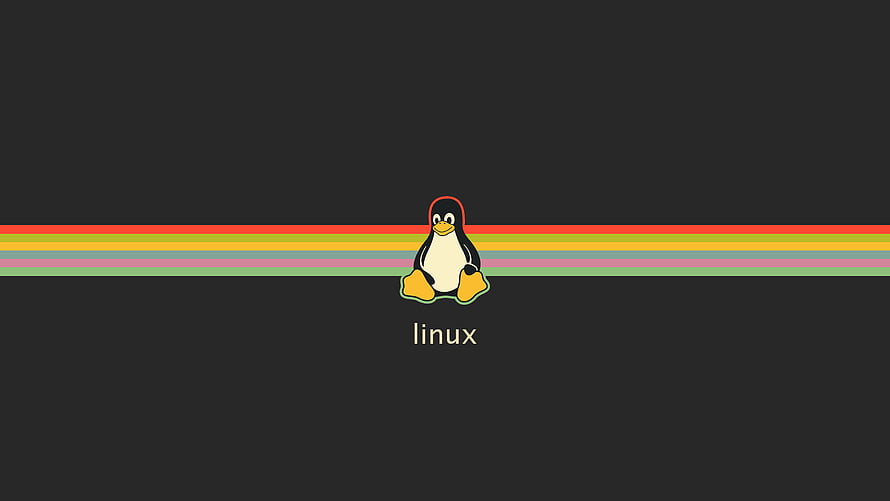 Gruvbox Linux Tux Penguin with Rainbow Stripes on Dark Background HD wallpaper