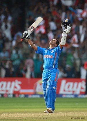 Sachin Tendulkar Celebrating a Century in Blue India Cricket Jersey HD phone wallpaper