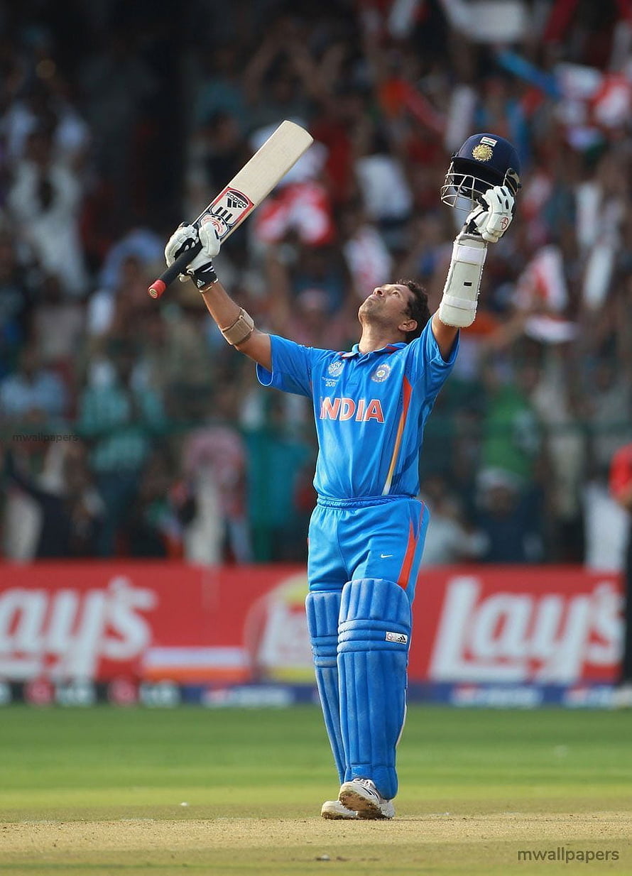 Sachin Tendulkar Celebrating a Century in Blue India Cricket Jersey HD phone wallpaper