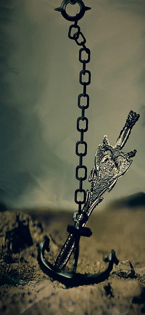 Ornate Fantasy Sword Embedded in Ground with Hanging Chain HD phone wallpaper