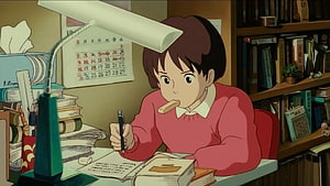 Whisper of the Heart Anime Girl Studying at Desk with Books and Lamp HD wallpaper
