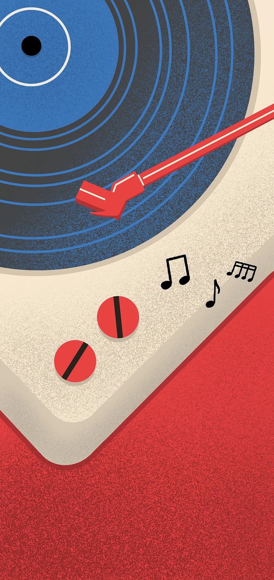 Retro Vinyl Record Player Illustration With Red Tonearm And Musical Notes HD phone wallpaper
