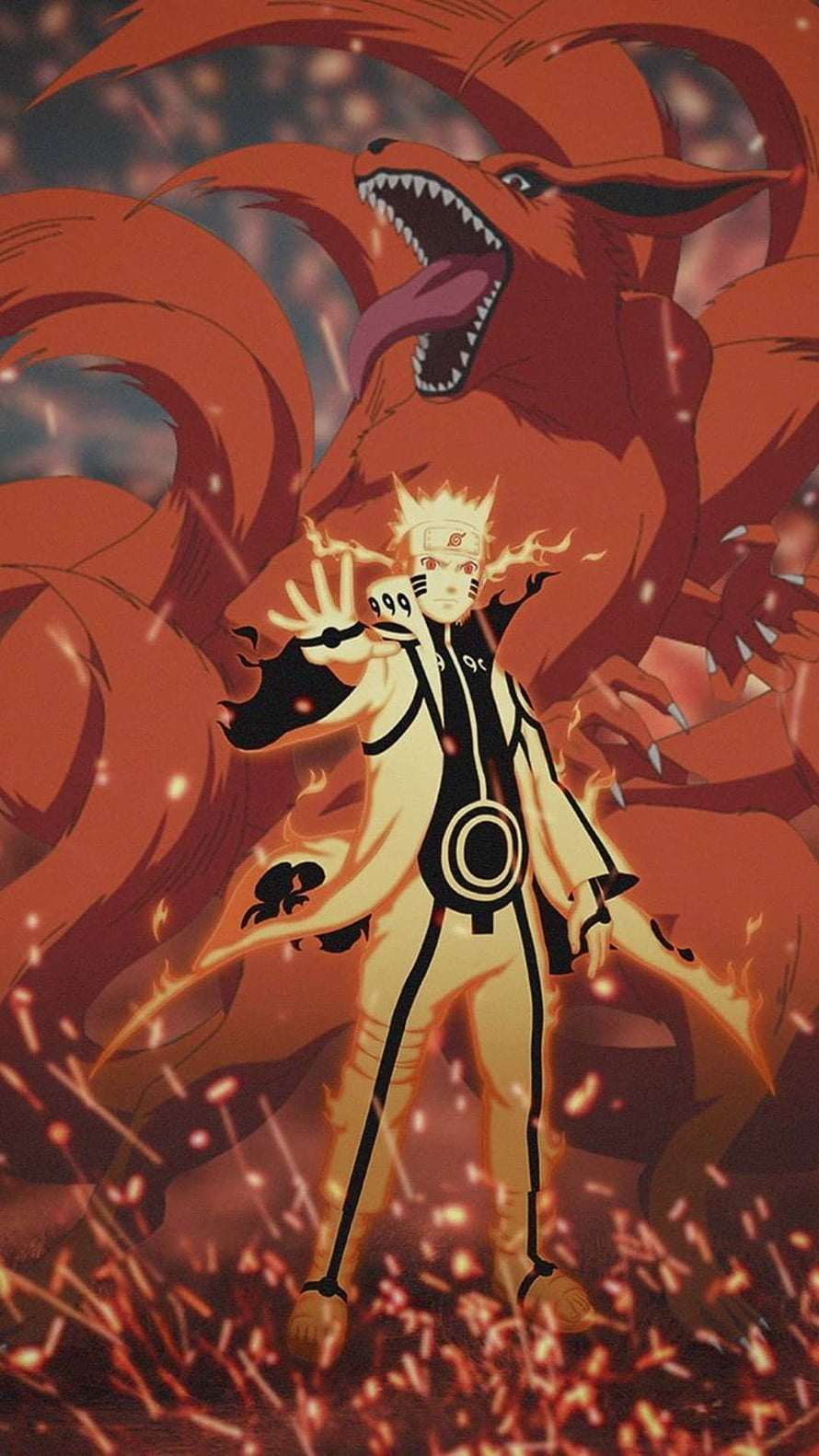 Naruto Uzumaki in Baryon Mode with Kurama Nine-Tails Fox Anime Wallpaper HD phone wallpaper