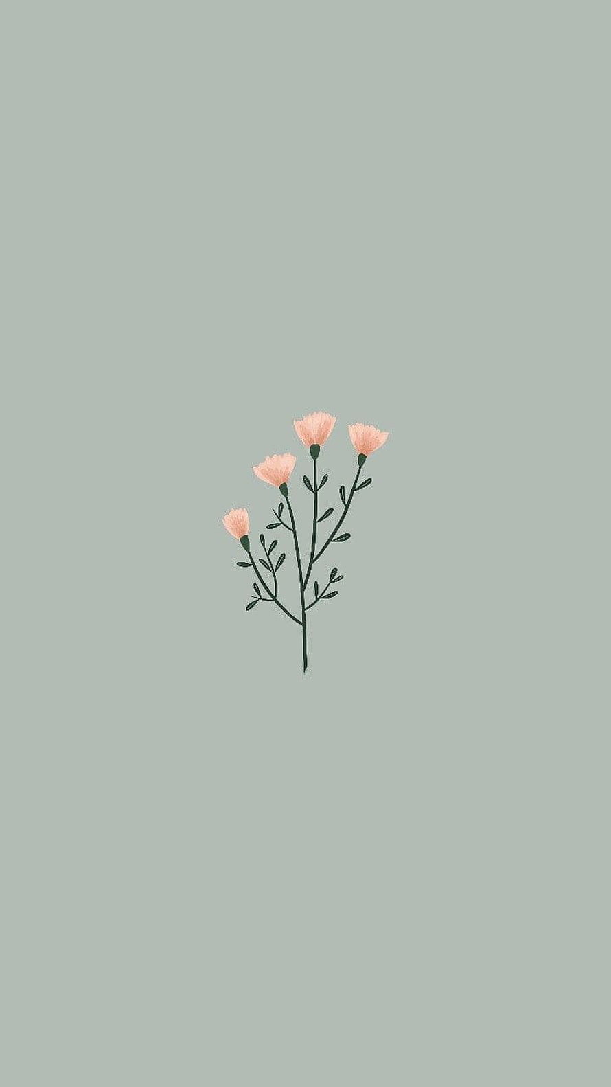 Minimalist Peach Blossom Illustration on Sage Green Background HD phone wallpaper