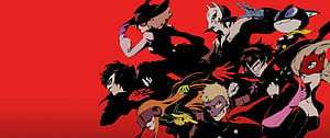 Persona 5 Phantom Thieves Group Artwork on Bold Red Background HD wallpaper