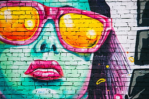 Vibrant Street Art Mural of a Woman Wearing Oversized Pink Sunglasses on a Brick Wall, Art, Wall, Girl, Graffiti HD wallpaper