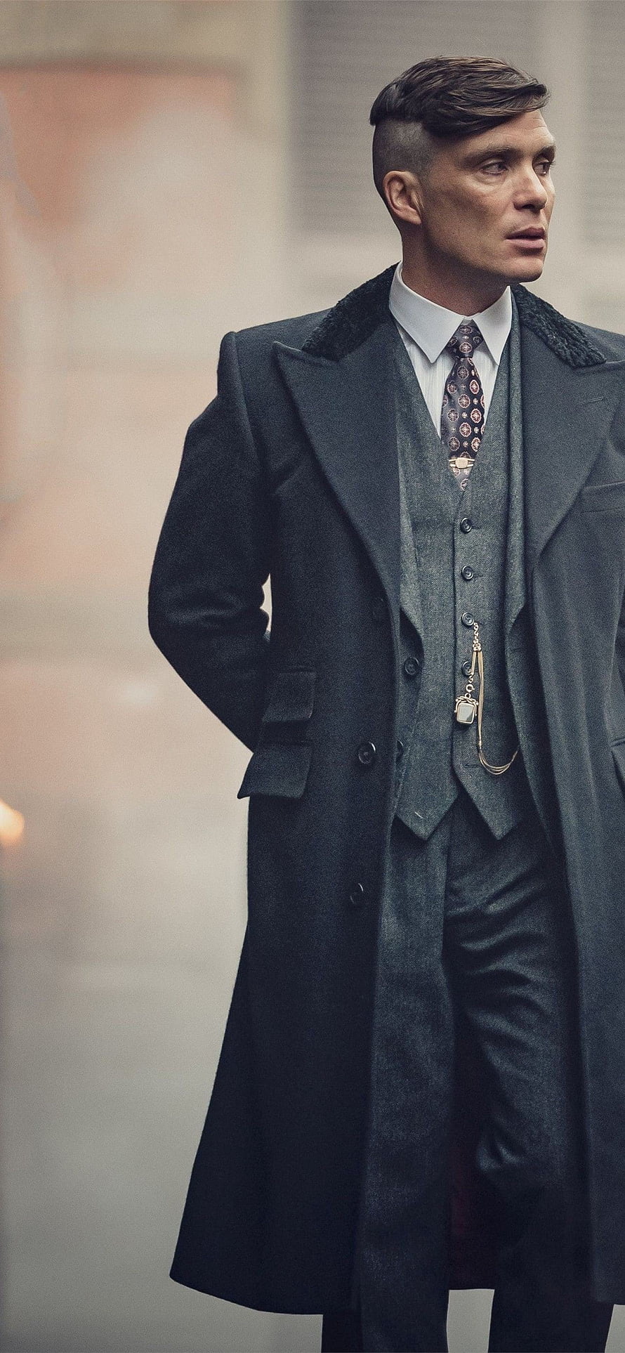 Thomas Shelby from Peaky Blinders in a grey overcoat and three-piece suit HD phone wallpaper