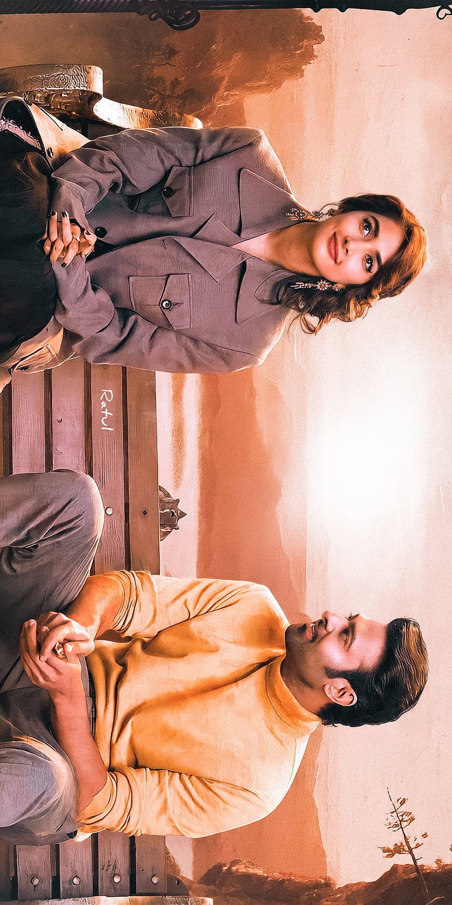 Radhe Shyam Movie Poster Featuring Prabhas and Pooja Hegde in Warm Tones HD phone wallpaper