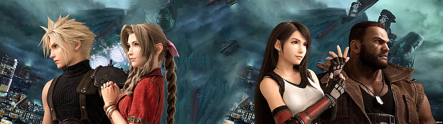 Final Fantasy VII Remake Main Characters Cloud Tifa Aerith and Barret in Midgar HD wallpaper