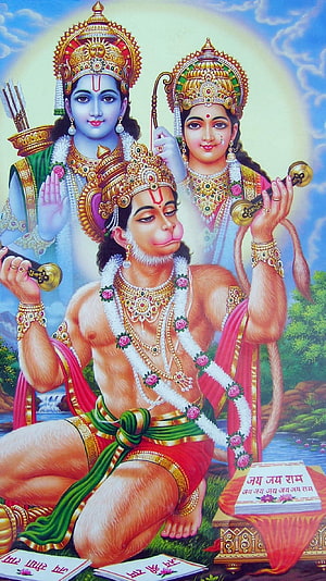 Hanuman Chalisa Devotional Art with Lord Rama and Sita, Hanuman, Ram Bhakt Hanuman, Bajrangbali, Pawanputra Hanuman HD phone wallpaper