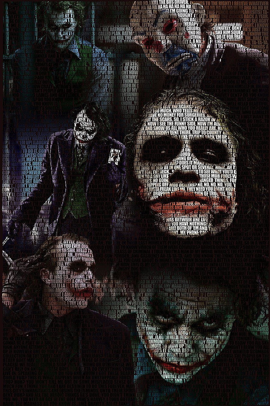 Heath Ledger Joker Word Cloud Portrait from The Dark Knight HD phone wallpaper