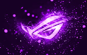 Glowing Purple ROG Logo with Electric Particles and Neon Light Effects HD wallpaper