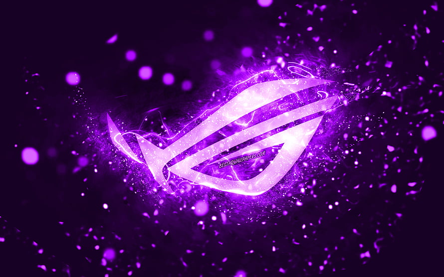 Glowing Purple ROG Logo with Electric Particles and Neon Light Effects HD wallpaper